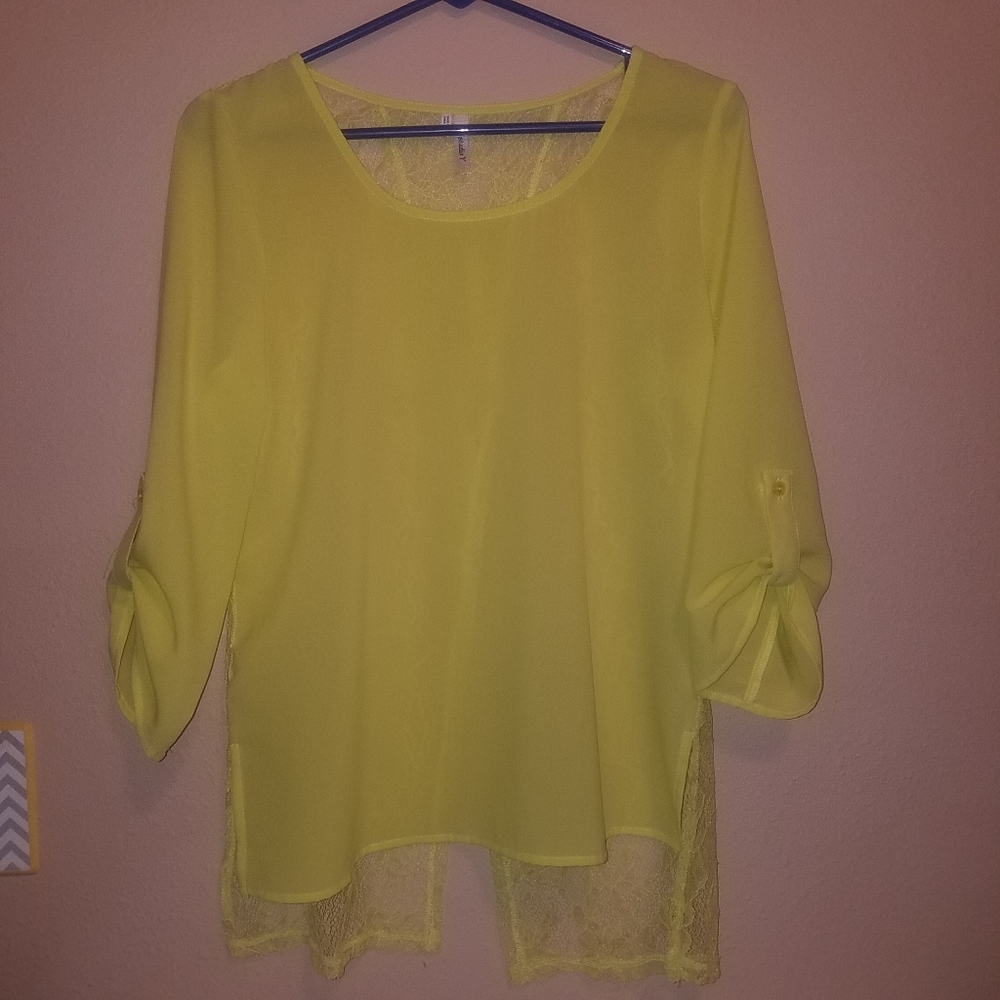 Light neon yellow sheer lace back Studio Y…